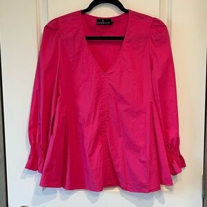 Tuckernuck Pomander Place Easton V-Neck Preppy Swing Blouse Sz. Large Pink